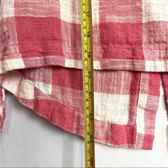 Cloth & Stone Top Sz XS Pink White Check Gingham Button Back Linen Blend Cottage - Picture 12 of 13